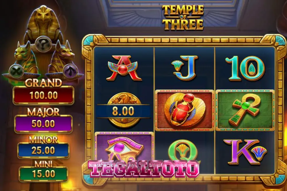 Tampilan visual slot Temple of Three dengan nuansa Mesir kuno